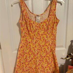 Laura Ashley Yellow and Pink Floral Midi Dress sleeveless cotton vintage